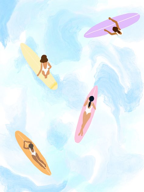 Girly trendy digital download wall art for apartment, dorm, and home decor Pinterest Wall Pictures, Cute Prints Aesthetic, Watercolour Background Ideas, Trendy Painting Ideas, Art For Apartment, Trendy Wall Art Prints, Surf Drawing, Surfing Art, Surfer Art