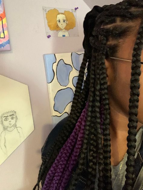 Purple Black Braids, Black And Purple Braids With Beads, Peakaboobraids Purple And Black, Braids Purple And Black, Purple And Black Box Braids, Purple And Black, Braids, Dreadlocks, Purple