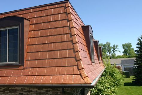 Roof Shingle, Metal Roofing Systems, Metal Shingles, Covered Backyard, Rustic Pergola, Roof Cap, Metal Roofs, Mansard Roof, Copper Roof