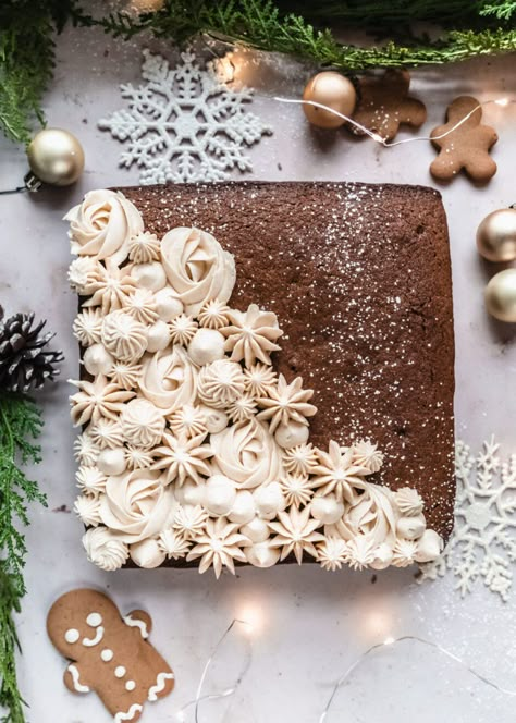 Gingerbread Snack Cake with Brown Butter Buttercream - The Windy City Dinner Fairy Whiskey Brownies, New Years Eve Dessert, Dessert Charcuterie, Clam Sauce, Butter Frosting, Christmas Sweets, Christmas Cakes, The Windy City, Christmas Cooking