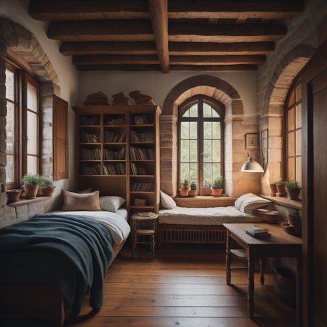 Magic Academy, Dormitory Room, Dream Bedroom Inspiration, Castle Home, Dream Life House, Stone Cottage, Awesome Bedrooms, Dream House Decor, Dream Bedroom