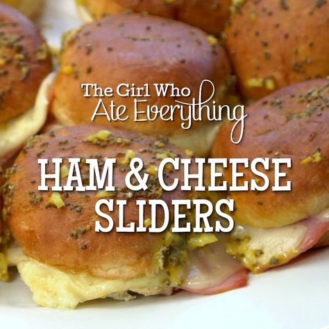 Ham Cheese Sliders, Ham And Cheese Sliders, The Girl Who Ate Everything, Cheese Sliders, Ham And Cheese Sandwich, Leftover Ham, Slider Recipes, People Food, Healthy Snacks Easy