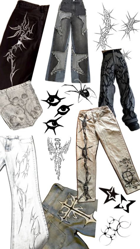 Cybersigilism Clothes, Alt Pants, Goth Pants, Design Pants, Y2k Design, Boxing Shorts, Pants Sewing Pattern, Clothes Diy, Sketchbook Art