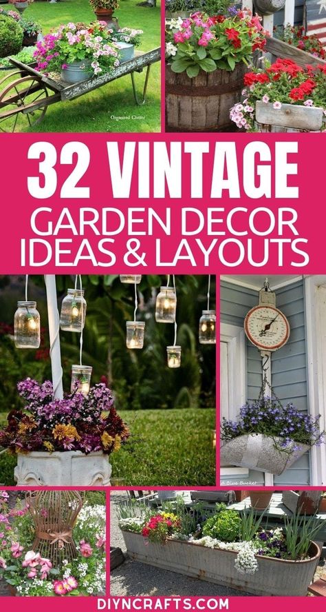 You will fall in love with each of these incredible vintage garden decor ideas! So many fun ways to use great antique finds in your garden! Turn your garden into a beautiful oasis using these amazing vintage and rustic garden decorations. #Garden #Gardening #GardenDecor #GardenIdeas #Vintage #VintageGarden #Landscape Landscape Ideas With Planters, Rustic Yard Ideas Backyard Landscaping, Picket Fence Decorating Ideas, Rustic Yard Ideas, Vintage Patio Ideas, Antique Garden Decor, Galvanized Containers, Bike Flowers, Creative Garden Ideas