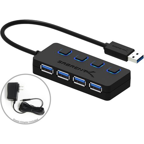 Sabrent 4-Port USB 3.0 Hub with Individual Power Switches and LEDs included 5V/2.5A power adapter (HB-UMP3)         *** Read more at the image link. (This is an affiliate link) #ComputersAccessories Computer Station, Surge Protector, Usb Drive, Usb Hub, Power Adapter, Soft Rubber, Iphone 5s, Power Strip, Hot Deals