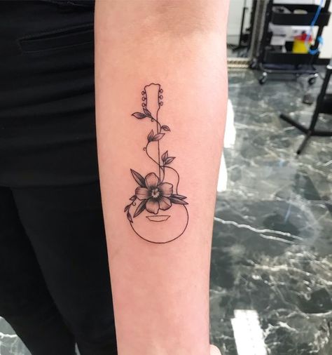 Ukulele Tattoo, Small Music Tattoos, Violin Tattoo, Flower Guitar, All For Us, Guitar Tattoo Design, Tattoo Design Tattoo, Guitar Tattoo, Music Tattoo Designs