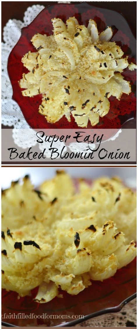 Easy and Healthy Baked Bloomin Onion! A great appetizer that can even be prepared ahead of time! It is delicious! #appetizers #snackattack #sidedish Party Appetizers Easy Cheap, Sandwiches Vegetarian, Baked Blooming Onion, Blooming Onions, Blooming Onion Recipes, Appetizer Easy, Bloomin Onion, Blooming Onion, Delicious Appetizers