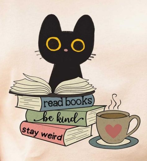 Cat And Books Drawing, Reading Pfp Aesthetic, Books And Coffee Illustration, Book And Coffee Drawing, Kawaii Book Drawing, Cute Library Drawing, Cat Reading Book Drawing, Bookworm Drawing, Bookworm Illustration