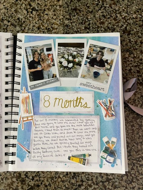 Our 8 months date #scrapbooking First Year Dating Scrapbook, Scrapbook Ideas Months, Our Memories Scrapbook, Dating Scrapbook, One Year Scrapbook, Date Scrapbook, Boyfriend Scrapbook Ideas Pages, Scrapbook Page Ideas For Boyfriend, Year Scrapbook