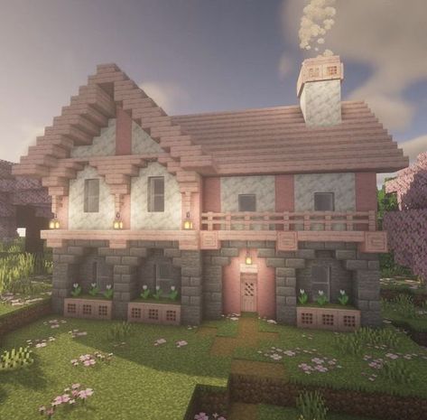 ⋆Not Mine (creds to owner) ⋆ Easy Minecraft Builds Houses, Minecraft House Builds Ideas, Pink And Birch Minecraft House, Minecraft Houses Creative, Window Seat Minecraft, Minecraft Town Name Ideas, Pink Things To Build In Minecraft, Simple Pretty Minecraft Houses, Cute Minecraft Houses Cottage Easy