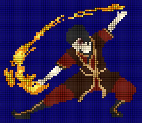 Easy Crochet Tapestry Pattern, Atla Pixelart, Avatar Pixel Art The Last Airbender, Zuko Firebending, Avatar Alpha Pattern, Avatar Pixel Art, Avatar The Last Airbender Perler Beads, Atla Alpha Pattern, Gravity Falls Alpha Pattern