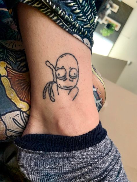 Dark Surrealism Tattoo Design, Pon And Zi Tattoo, Salad Fingers Tattoo, Iasip Tattoo, Babadook Tattoo, Weird Tattoos Creative, Domo Tattoo, Crappy Tattoos, Absurdism Tattoo