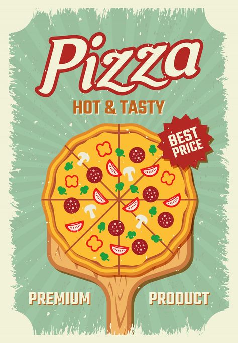 Vintage Food Posters, Pizza Poster, Retro Style Posters, Restaurant Poster, Pizza Art, Poster Vintage Retro, Pizza Design, Food Wall Art, Retro Posters