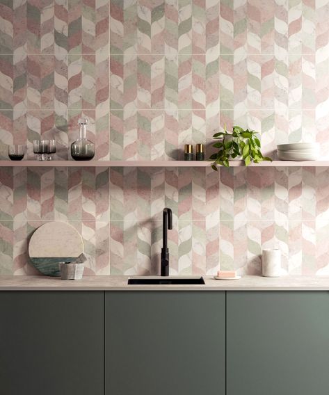 Backsplash Inspiration, Tiles Inspiration, Kitchen Sanctuary, Large Format Tiles, Furniture Colour, 60s Home, Bathrooms Showers, Patterned Tiles, Kitchen Design Inspiration