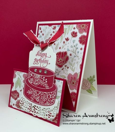 You'll be proud to make this double easel fold card - I guarantee it!! This is a super fun birthday card to make. Follow along with the video tutorial! #txstampin #txstampinsharon #cardmaking #funfoldcards #birthdaycards #stampinup #cake #sharonarmstrong Double Easel Fold Cards, Card Folding Techniques Templates, Double Easel Card Tutorial, Fun Folds For Card Making, Card Folds Templates, Special Fold Cards Ideas, Fancy Folds Cards Tutorials, Fancy Fold Card Tutorials How To Make, Card Folding Ideas