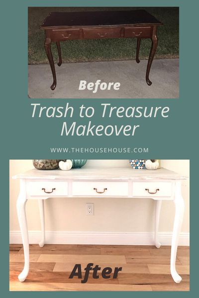 Click to see how I transformed this outdated console table that was meant for the garbage trucks into a coastal masterpiece. Refinished Console Table, Console Table Makeover, Reno Furniture, Hamptons Dining, Diy Console, Upcycle Furniture, Sideboard Decor, Farmhouse Style Furniture, Mirrored Console Table