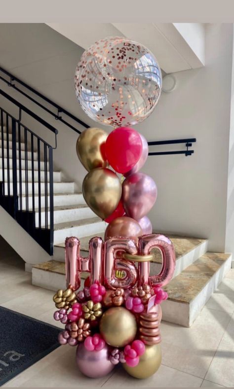 Happy Birthday Balloon Arrangement, Hbd Balloon Bouquet, Ballon Buquet, Balloon Bouquet Diy, 61 Birthday, Balloon Tower, 80 Birthday Cake, Unicorn Themed Birthday Party, Birthday Babe