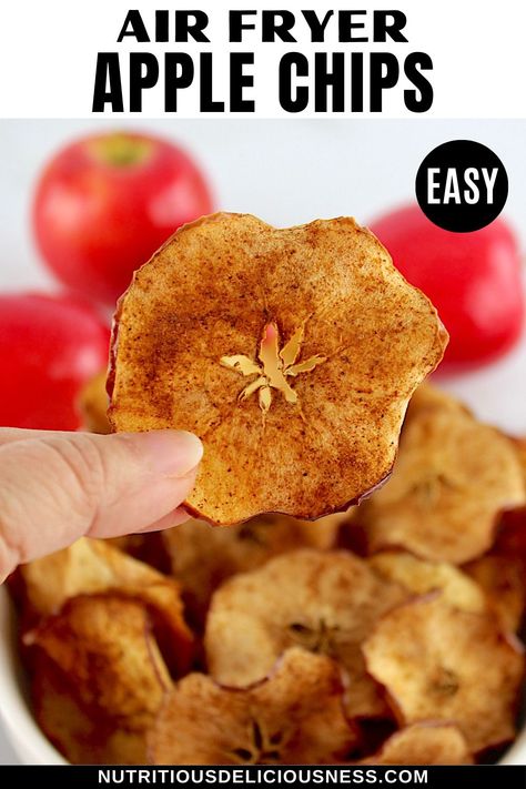 Lightly sweetened and perfectly cinnamon-spiced, these Air Fryer Apple Chips are an easy and delicious snack. Their irresistible crispiness is perfect for satisfying all your crunchy cravings. Apple Chips Air Fryer, Apple Chips Recipe, Apple Chips Baked, Best Chips, Homemade Apple Butter, Apple Chips, Dessert Smoothie, Low Carb Vegetarian, Baked Fries