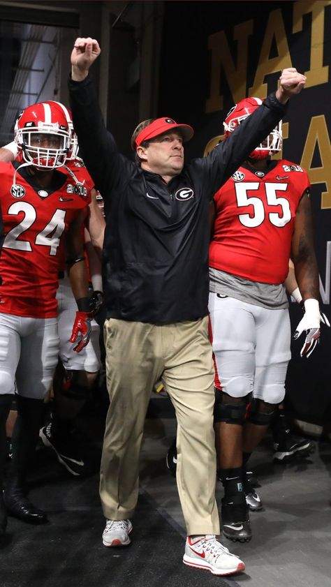 GO DAWGS!!  Kirby Smart leads the University of Georgia Bulldogs football team onto the field at Sanford Stadium in Athens  #UGAFootball #GeorgiaFootball #Dawgs #Georgia #GeorgiaBulldogs #UGA #GoDawgs #DawgNation Kirby Smart Georgia, University Of Georgia Football, National Championship Uga, Georgia Football Wallpaper, Uga Bulldog, Georgia Bulldog Mascot, Dawgs Football, Georgia Tech Football, Georgia Bulldawgs