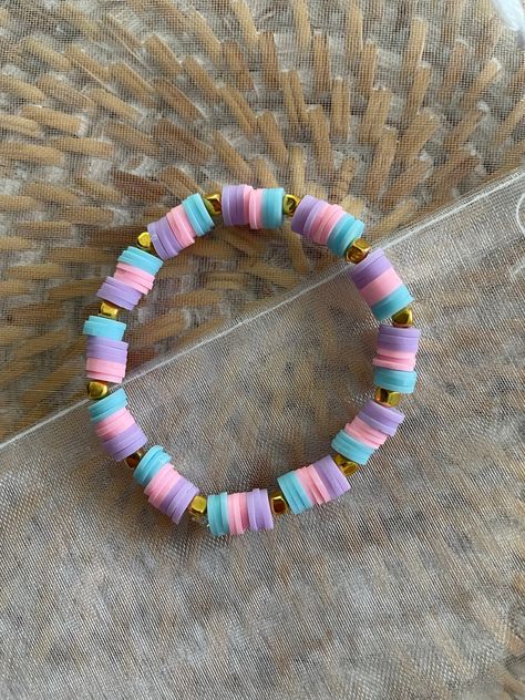 Blue, purple , and pink square beaded bracelet Cheap Blue Friendship Bracelets With Colorful Beads, Purple Bracelet Preppy, Pink And Blue Beaded Bracelets, Purple Beads Bracelets, Pulseras Ideas, Make Clay Beads, Bracelet Business, Clay Bracelets, Clay Bead Necklace