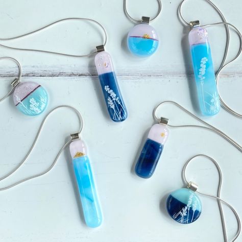 Glass pendants / necklaces - Shop Fused Glass Jewelry Ideas, Summer Necklaces, Lulworth Cove, Fused Glass Necklace, Fused Glass Earrings, Glass Paint, Glass Fusion, Glass Jewellery, Pendants Necklaces