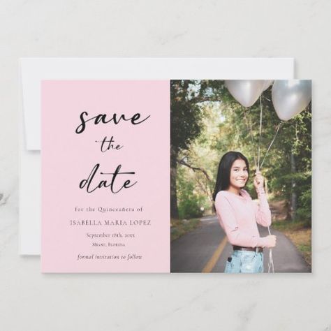 $3.07 | Elegant Photo Pink Quinceanera Save the Date - blush pink, mis quince, pink, 15th birthday party, 15 years old, quinceanera save the date cards, girly, trendy, cute, quinceanera Save The Date For Quinceanera Ideas, Quince Save The Date Photo Ideas, Save The Date Ideas 15 Años, Quinceañera Save The Date, Quince Save The Date Ideas, Blush Quinceanera Theme, Save The Date Quinceanera Ideas, Elegant Quinceanera Themes, Quince Save The Date