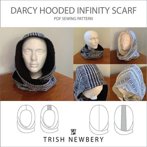 Hooded Infinity Scarf, Scarf Sewing Pattern, Hooded Scarf Pattern, Beginners Sewing, Hood Pattern, Infinity Scarf Pattern, Beginner Sewing Patterns, Hoodie Pattern, Beginner Sewing Projects Easy