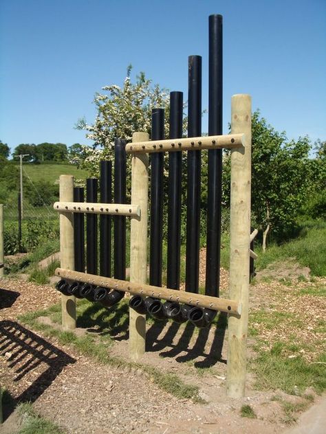 Outdoor Music Area, Outdoor Instruments, Musical Playground, Sensory Trail, Natural Playground Ideas, Sound Garden, Music Garden, Sound Sculpture, Playground Ideas