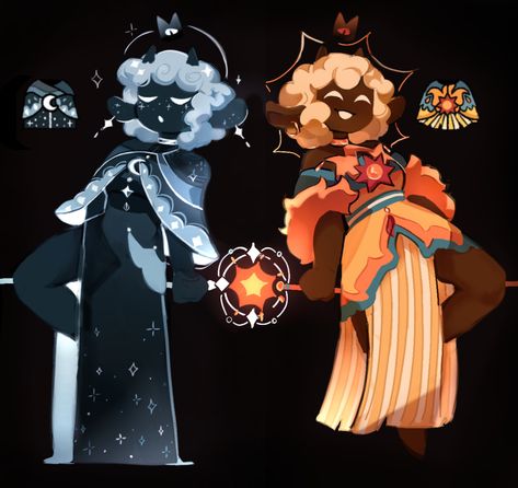 The sun and moon outfits from this post gave me a lot of inspiration Sun And Moon Ocs, Sun And Moon Themed Outfits, Sun And Moon Symbolism, Sun Based Character Design, Moon And Sun Outfit, Luna Redesign, Sun X Moon Aesthetic, Moon Outfit Ideas, Sun Aesthetic Outfit