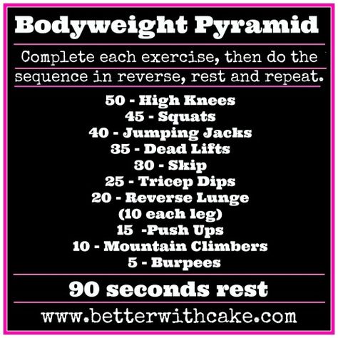 Pyramid Exercises Work Outs, Mom Exercise, Plyo Workouts, Pyramid Workout, Full Body Weight Workout, Fitness Healthy Lifestyle, Chippers, Friday Fun, Cardio Workouts