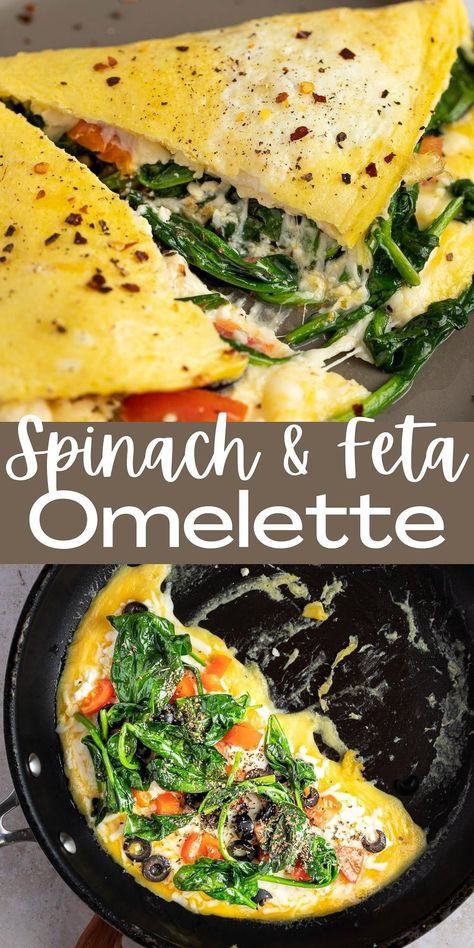 Spinach Omlet Recipes Easy, Omelette Recipe Spinach, Spinach Omelette Recipe Breakfast, Feta Omlet Recipes, Healthy Omlet, Spinach Egg Omelette Recipe, Spinach Cheese Omelette, Omlet With Spinach And Cheese, Healthy Omlet Recipes