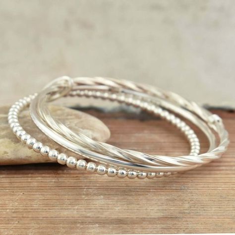 Trendy Silver Jewelry, Unique Sterling Silver Jewelry, Ornament Designs, Anchor Tattoos, Style Lookbook, Trendy Blouse, Silver Bangle Bracelet, Bangles Design, Sterling Silver Bangle Bracelets