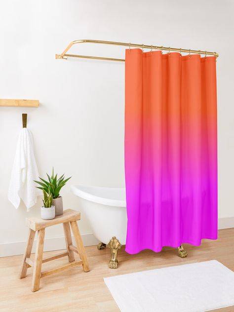 "Neon Orange and Hot Pink Ombre Shade Color Fade" Shower Curtain by podartist | Redbubble Striped Shower Curtain, Orange Shower Curtain, Dorm Bathroom, Pink Bathroom Decor, Pink Shower Curtains, Orange Bathrooms, Pink Showers, Striped Shower Curtains, Yellow Bathrooms