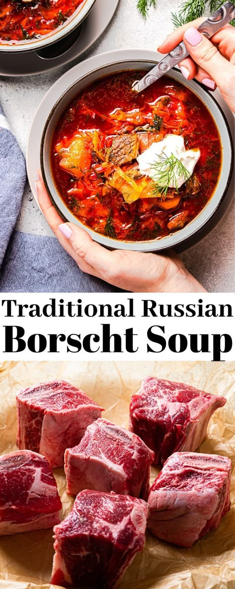 Traditional Borscht Recipe, Beef Borscht, Borscht Soup Recipe, Soup With Beef, Beef Cabbage Soup, Borscht Recipe, Borscht Soup, Beef Cabbage, Beet Soup