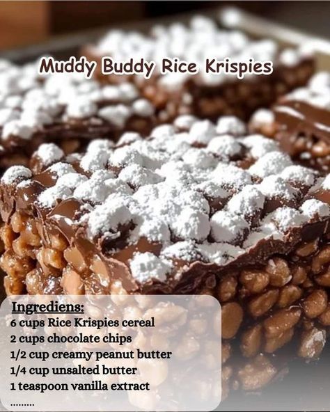 Easy Quick Recipes | Muddy Buddy Rice Krispies | Facebook Easy Quick Recipes, Rice Krispies Cereal, Curry Soup Recipes, Peanut Butter Rice Krispie Treats, Rice Krispie Bars, Muddy Buddy, Muddy Buddies Recipe, Cereal Dessert, Rice Krispie Cereal