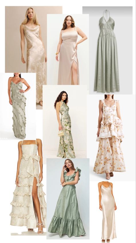 French Inspired Bridesmaid Dress, Sage Green And Cream Bridesmaid Dresses, Sage And Pink Bridesmaid Dresses, Green Champagne Bridesmaid Dresses, Classic Bridesmaid Dresses Vintage, Sage Green And Champagne Wedding Colors, Sage Green And Taupe Bridesmaid Dresses, Muted Bridesmaid Dresses Colour Palettes, Mix And Match Neutral Bridesmaid Dresses