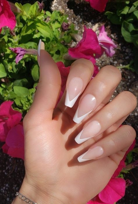 Hoco Nails, White Tip Nails, Nail Collection, Cute Acrylic Nail Designs, French Tip Acrylic Nails, Simple Acrylic Nails, Glamorous Nails, Tip Nails, Acrylic Nails Coffin Short