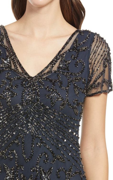 Pisarro Nights Beaded Mesh Column Gown | Nordstrom Medi Dress, Evening Wishes, Pisarro Nights, Beautiful Evening Gowns, Mother Of The Bride Gown, Mother Of Groom Dresses, Petite Style, Mob Dresses, Column Gown