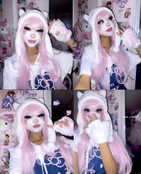 Black Gyaru, Makeup Themes, Kitty Makeup, Y2k Hello Kitty, Hello Kitty Makeup, Kawaii Makeup, Hello Kitty Clothes, Fun Makeup, Cool Makeup Looks