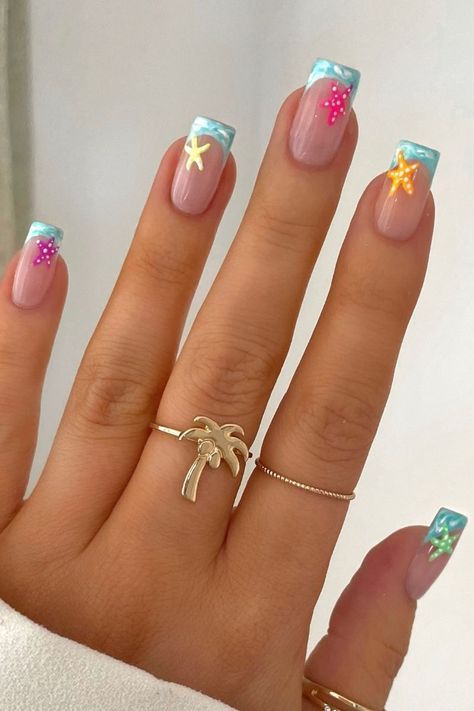 Vacation Nails Beach, Seashell Nails, Cruise Nails, Holiday Acrylic Nails, Beach Nail Designs, Sea Nails, Unghie Sfumate, Beachy Nails, Milky Nails