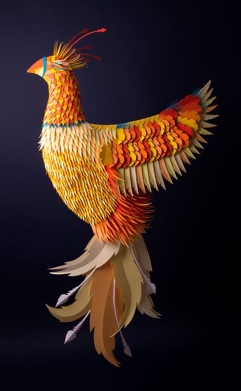 Coq en papier découpé #coq #papier #paperart Cut Paper Illustration, Paper Folding Crafts, 3d Paper Art, Folding Origami, Cardboard Sculpture, Paper Magic, Folded Paper, Colossal Art, Paper Birds