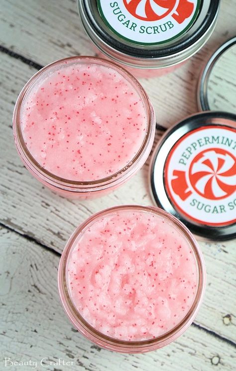 Christmas Sugar Scrubs, Peppermint Body Scrub, Sugar Face Scrub, Sugar Scrub Diy Peppermint, Sugar Scrub Labels, Peppermint Sugar Scrub, Peppermint Scrub, Peppermint Sugar Scrubs, Lemon Sugar Scrub