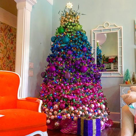 Rainbow Christmas Tree Decor Rainbow Theme Christmas Tree, Rainbow Tree Christmas, Trolls Christmas Tree, Rainbow Christmas Tree Decorations, Colorful Christmas Tree Ideas, Rainbow Christmas Decorations, Rainbow Christmas Decor, Christmas Tree Rainbow, Bright Christmas Decor