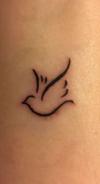 Dove Semicolon Tattoo, Cross Heart Dove Tattoo, Delicate Peace Sign Tattoo, Dainty Dove Tattoos For Women, Dove Pictures Peace, Blue Dove Tattoo, Cross With Dove Tattoo, Turtle Dove Tattoo Matching, Tiny Dove Tattoo