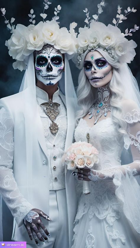 Dead Bride Costume, Halloween Wedding Reception, Catrina Costume, Sugar Skull Dress, Epic Halloween Costumes, Halloween Makeup Sugar Skull, Mexican Halloween, Sugar Skull Costume, Dead Bride