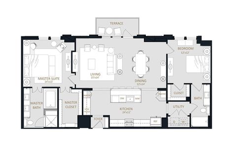 B7 - 2 bedroom floorplan layout with 2 baths and 1469 square feet. 2 Bedroom Floorplan, 2 Bedroom Apartment Floor Plan, Apartment Blueprints, Brazil Houses, City Living Apartment, Condo Floor Plans, Apartment Plan, Apartment Floor, Apartment Floor Plan