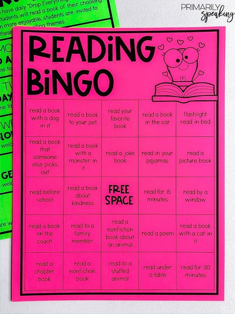 School Wide Reading Challenge, Reading Week Ideas, March Reading Month, Reading Contest, Literacy Week, Drop Everything And Read, Reading Bingo, March Reading, Reading Week