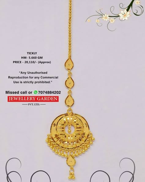 Maang tilla Bindiya Gold Design, Gold Mangtikka Design, Teeka Designs In Gold, Gold Maang Tikka Designs Bridal, Maag Tikka Design Gold, Gold Bindiya Designs, Mangtikka Designs Gold, Maang Tikka Bridal Gold, Mang Tikka Gold