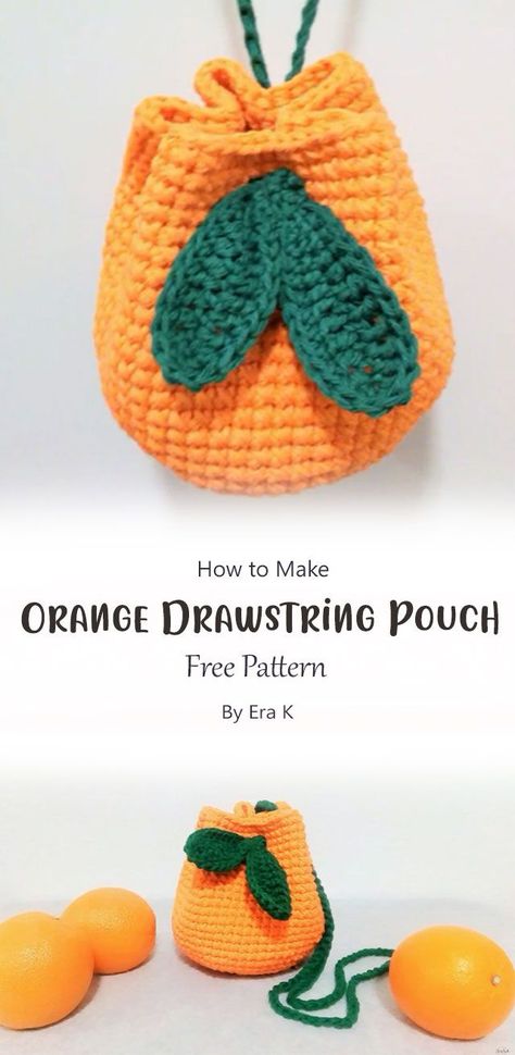 This orange drawstring pouch is a great way to use up your leftovers from crocheting and it makes a nice little gift! It’s also perfect for carrying small items like makeup or crochet accessories. Crochet Drawstring Bag, Crochet Project Free, Drawstring Bag Pattern, Beanie Hat Pattern, Graph Crochet, Bag Pattern Free, Crochet Pouch, Crochet Design Pattern, Pouch Pattern