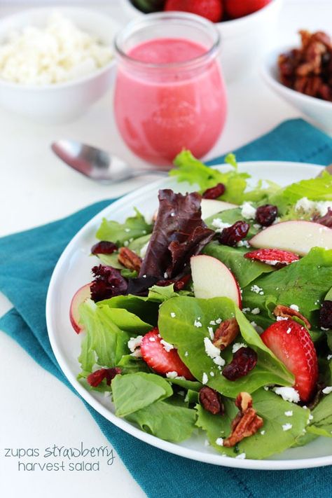 Strawberry Harvest Salad on MyRecipeMagic.com Zupas Strawberry Harvest Salad, Strawberry Harvest Salad, Harvest Salad Recipes, Strawberry Harvest, Salad Copycat, Harvest Salad, Copycat Restaurant Recipes, Strawberry Salad, Pecan Recipes